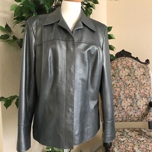 COLLEZIONE SILVER/GREY LEATHER COAT JACKET WOMEN’S LARGE